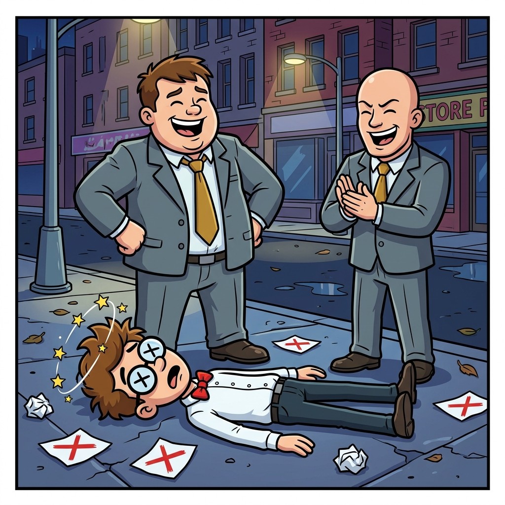 Two big-company bullies knock him flat